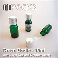 10ml Green Bottle with Silver Cap and Dropper Insert - 10Pcs